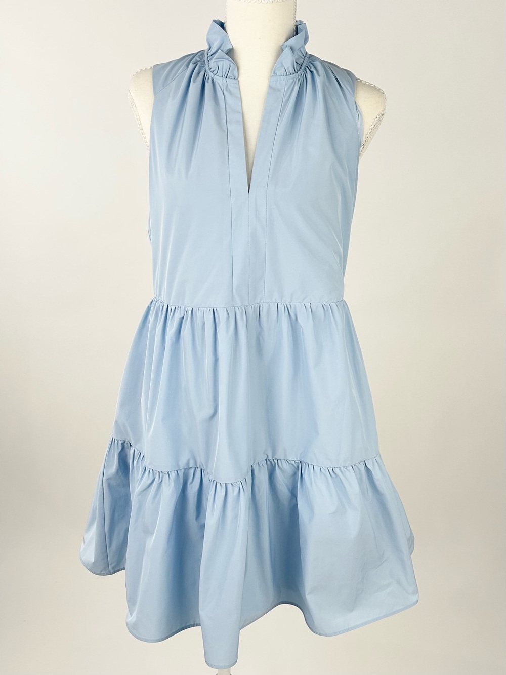 Amanda Uprichard Connolly Dress S Blue Tiered Ruffle Mini Pockets